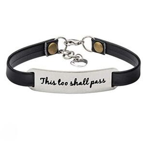 Brown Leather Bracelet This Too Shall Pass Message